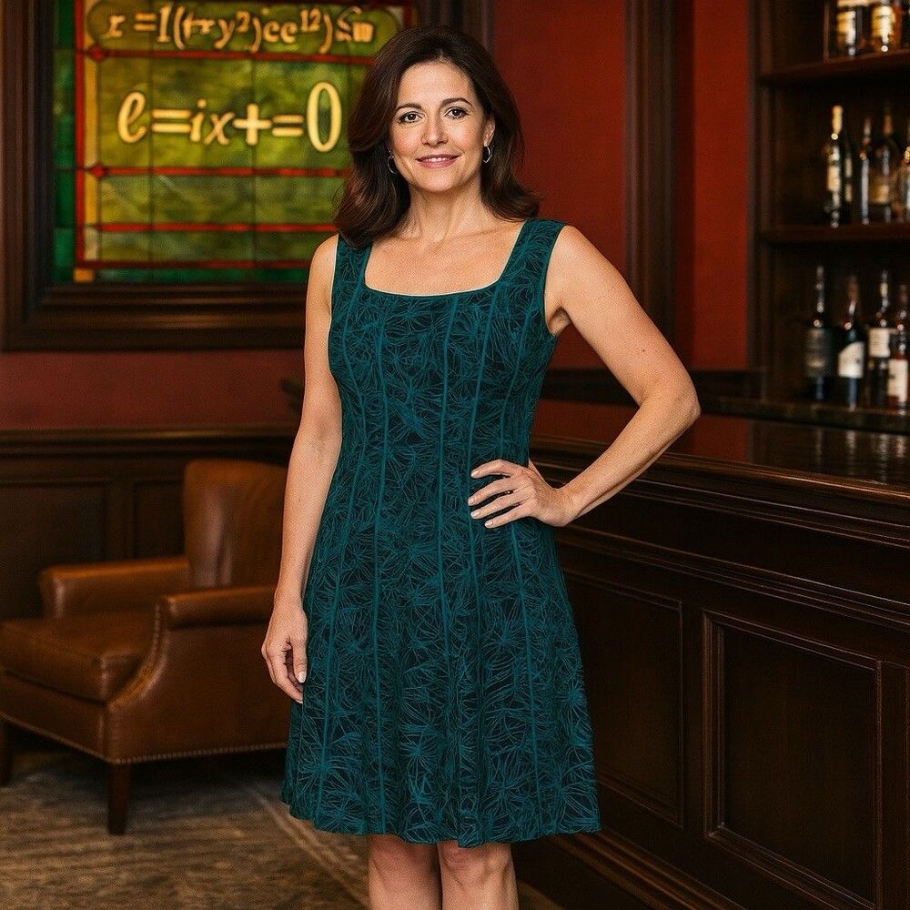 Tadashi Shoji Dress L Green Brocade Fit Flare Cocktail Wedding Guest Elegant